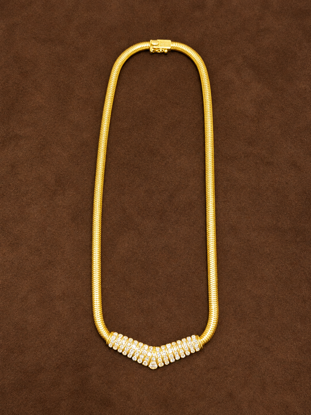 Vintage 18K Gold Diamond Chevron Snake Necklace
