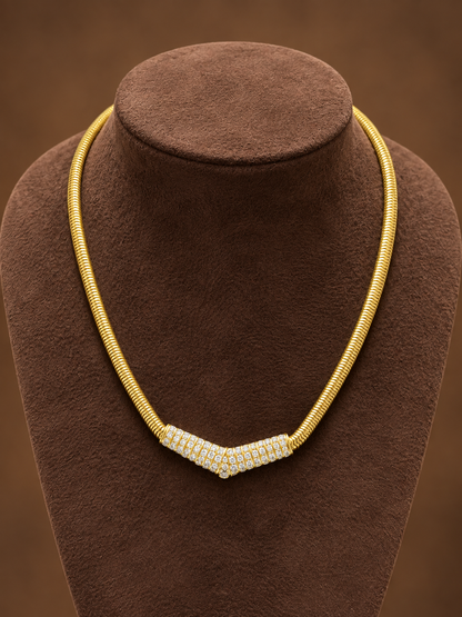 Vintage 18K Gold Diamond Chevron Snake Necklace