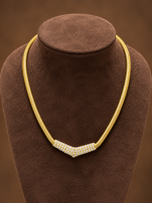Vintage 18K Gold Diamond Chevron Snake Necklace