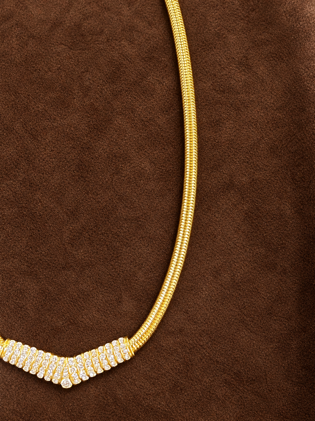 Vintage 18K Gold Diamond Chevron Snake Necklace